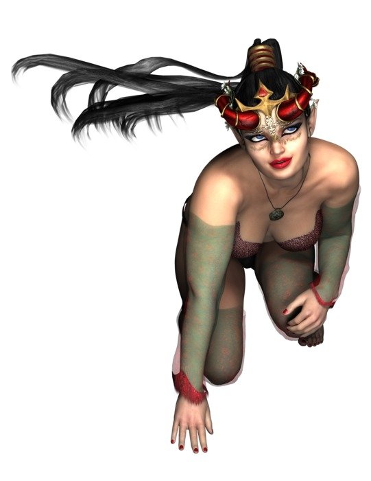 girl kneels in 3d graphics