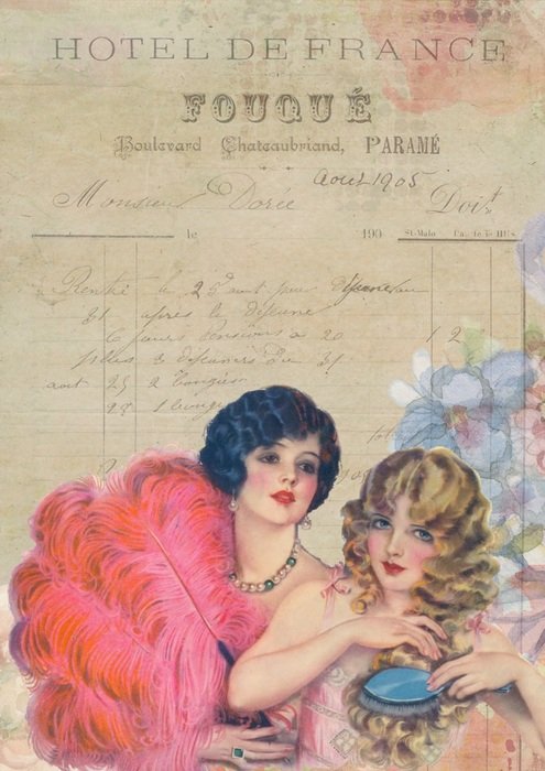 French Vintage Girls Feather