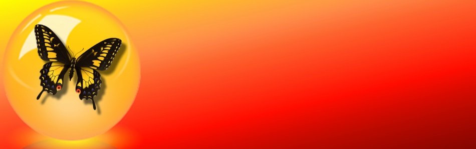 red banner with gradient and butterfly