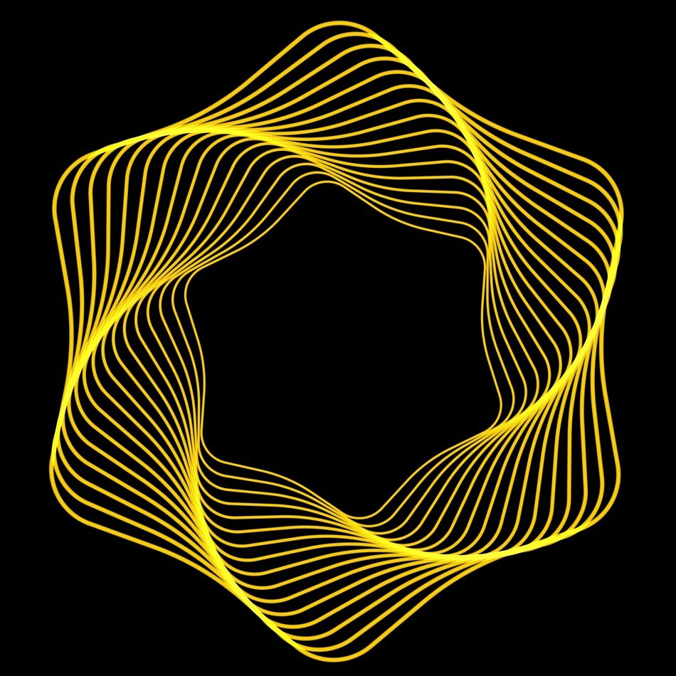 yellow spiral in the form of a wreath on a black background