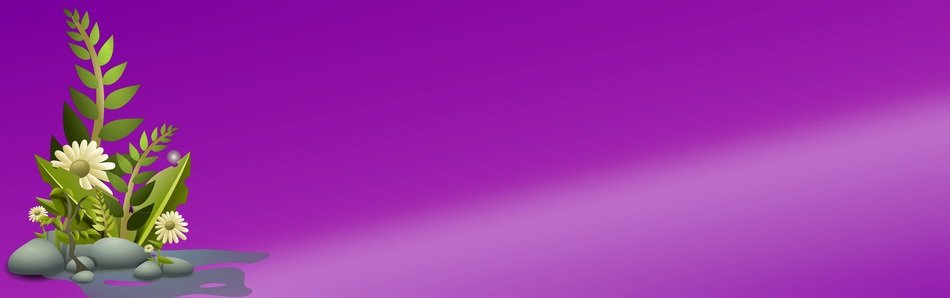 purple banner with green bush