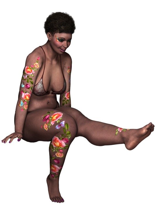 girl sitting with flowers on her body