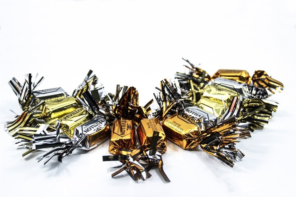 candies in shiny packaging