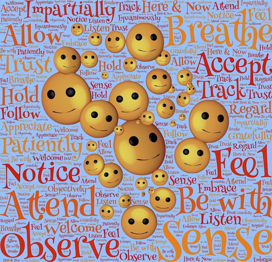 Smileys on a purple background with the words