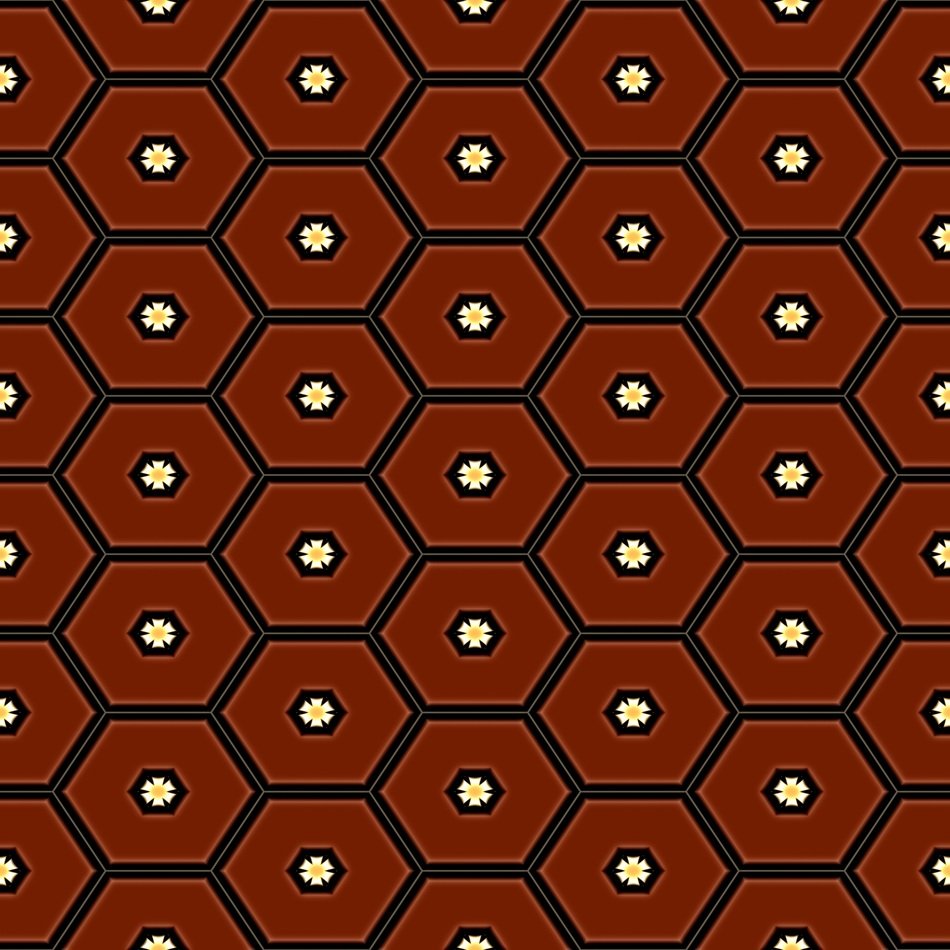 brown background with black shapes and white dots