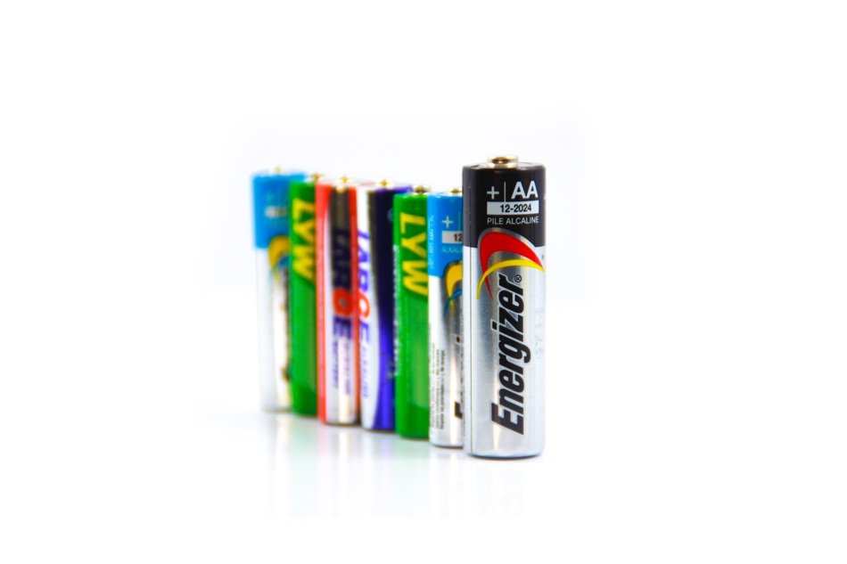 isolated raw of batteries