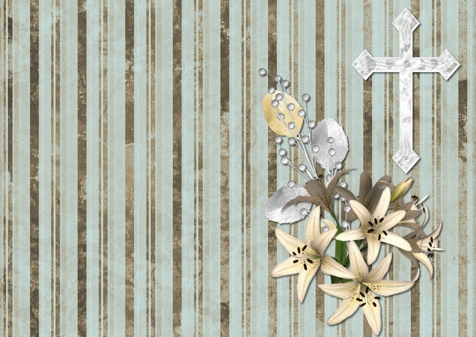 flowers and a cross on a striped background