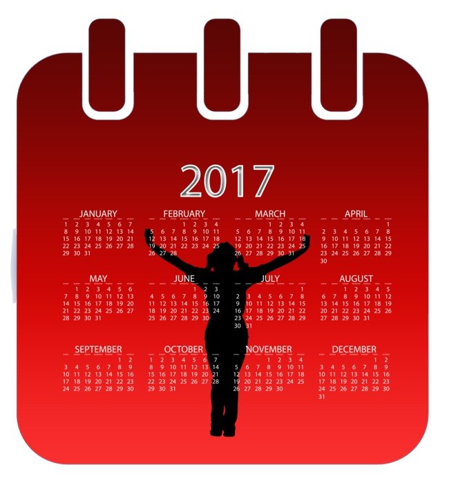 calendar on a red background with a silhouette of a man