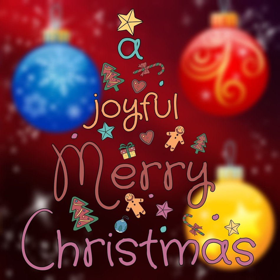 Christmas inscription on a red background with Christmas decorations