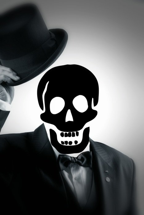 skeleton in a suit and hat