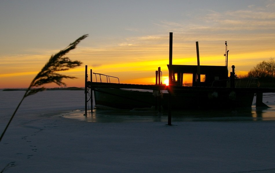 winter evening on the frozen lake