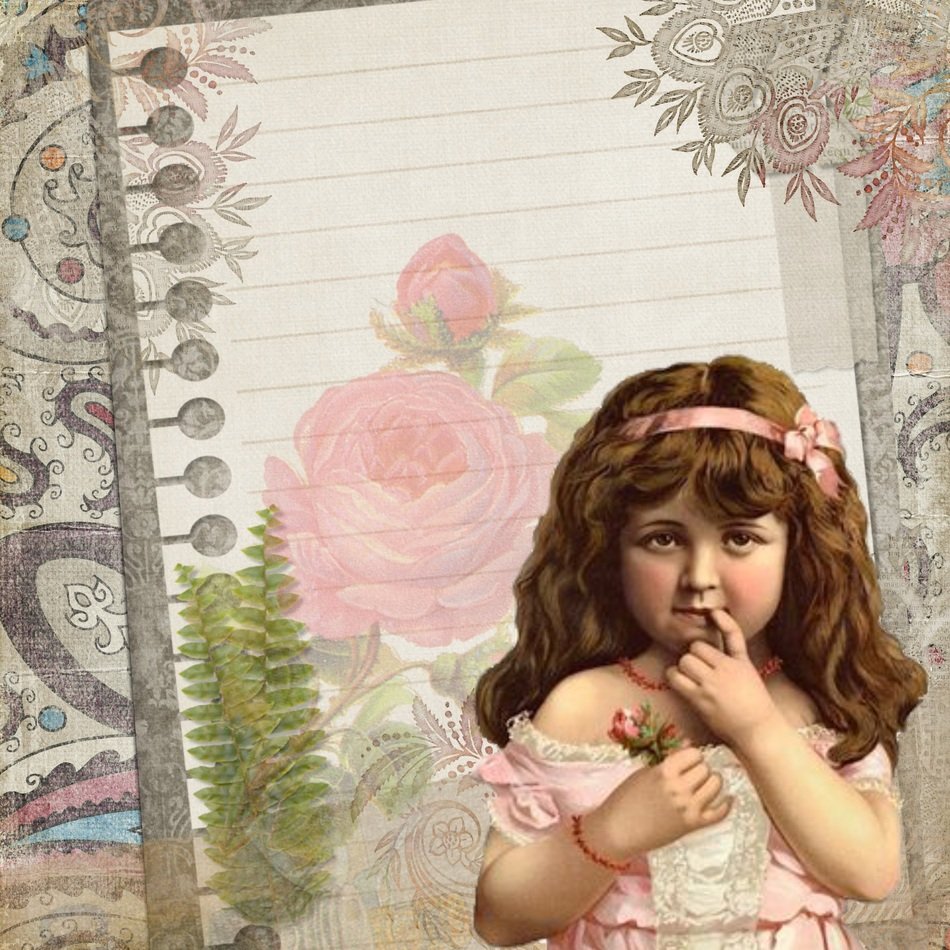Vintage Collage Art Girl Little
