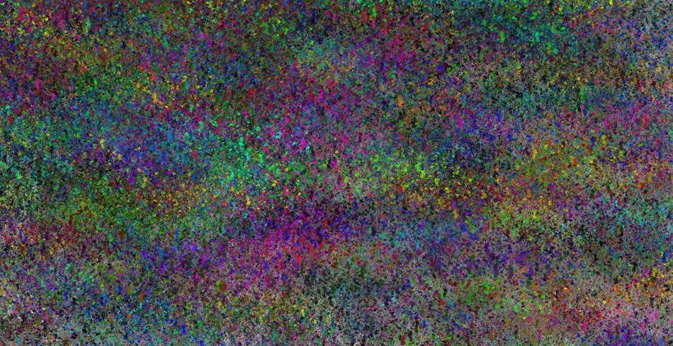 colored drops of paint on the canvas