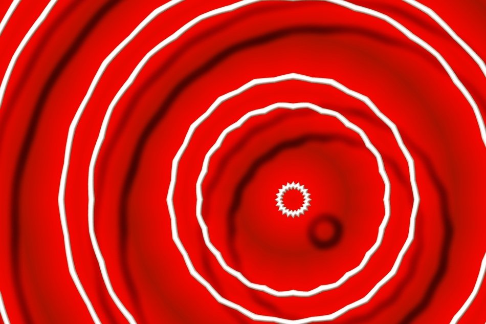 red background with white circles