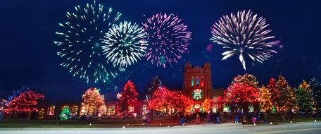 christmas lights over the houses as a fairy tale