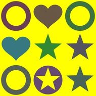 colored shapes on a yellow background