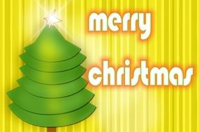 Christmas tree on a yellow background with stripes