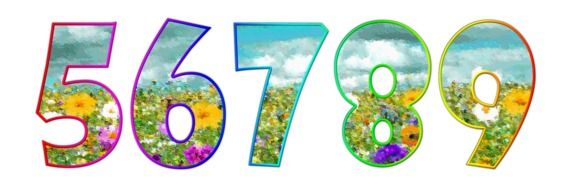 digits with summer meadow backgrpund