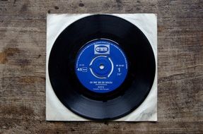 black vinyl record on the wooden table