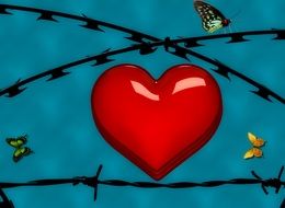 Heart Butterfly Barbed Wire Red