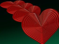 red hearts on green background