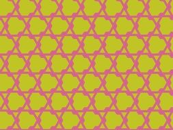 yellow background with pink geometric pattern