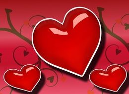 romantic red background with red 3d hearts