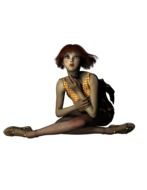 red girl sitting on a white background
