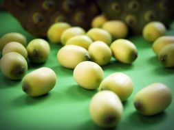 oval lotus seeds on a green surface