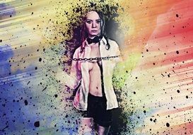 photo of a girl with a chain in hands on a colorful background