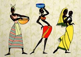 three cartoon African Women