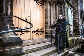 goth-woman near church