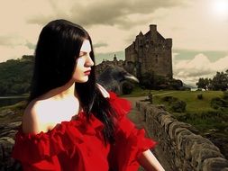 girl posing on a medieval castle