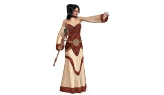 graphic image of a priestess girl in a long dress