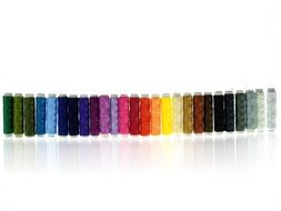 raw of colorful sewing threads