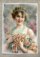 painting depicting a vintage girl in roses