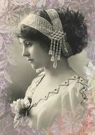 vintage collage with a woman with colorful decorations