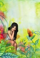 draw girl in the rainforest