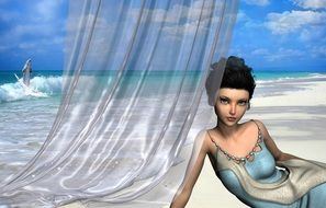 Fantasy girl lying on the beach