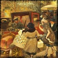 vintage picture of 1920 women catch a taxi after shopping