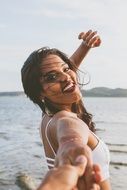 happy girl on the beach
