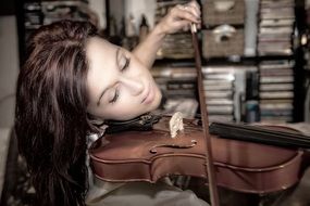 beautiful woman with a violin