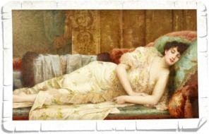 Vintage postcard with a picture of a sleeping woman