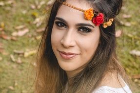 Girl in rim with flowers portra