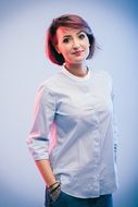 photo of a girl in a white blouse