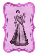 purple postcard with a woman of victorian era