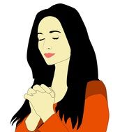 long haired Woman Praying, Illustration