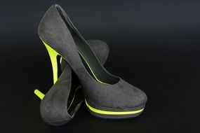 gray women shoes with yellow heels