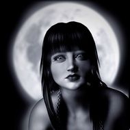 mystical portrait of a woman on the background of the moon