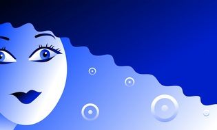 drawing in the form of a woman's face on a blue background